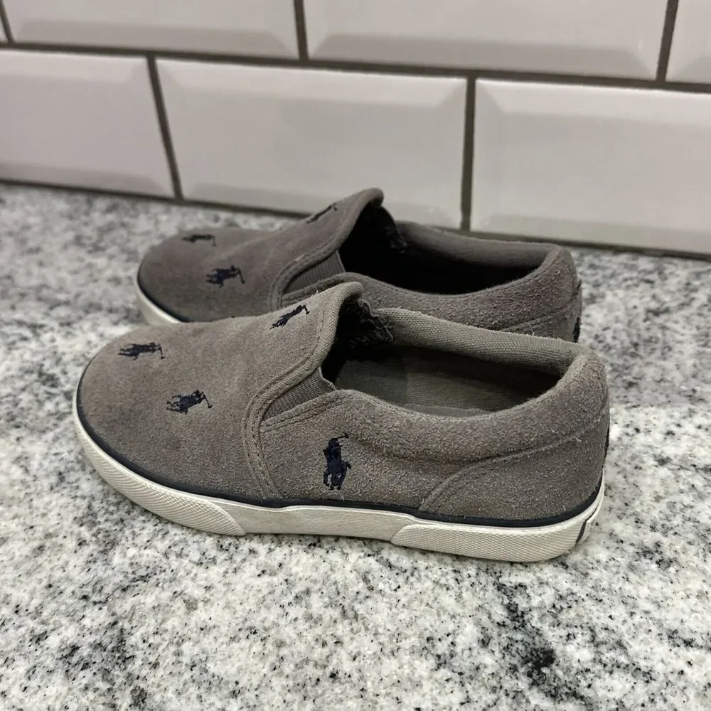 Ralph Lauren Bal Harbour Repeat Slip-On Sneaker, GREY/Navy, Toddler 10/26.5 Boat